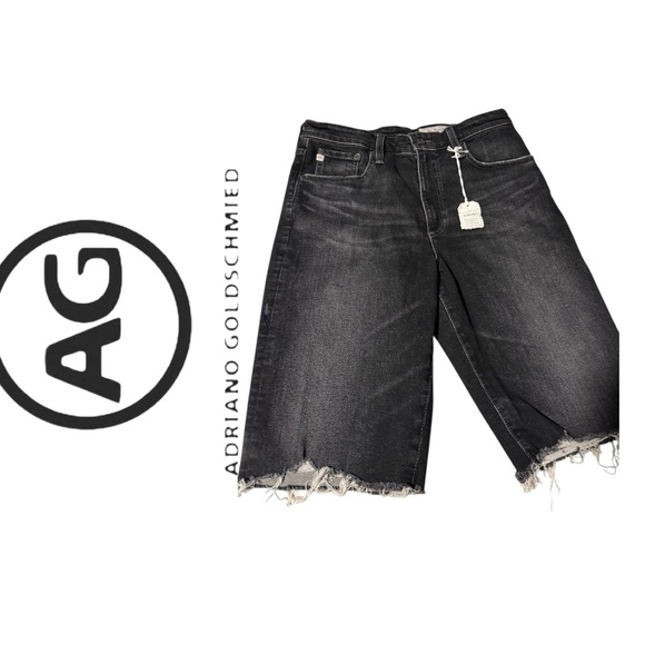 Ag Adriano Goldschmied Denim - Ag Adriano Goldschmied Black Frayed Hem Denim Chrissy Vintage Bermuda Shorts
